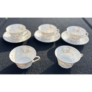 Vintage Haviland Limoges France Tea Cups Saucers Set of 5 Floral Porcelain China